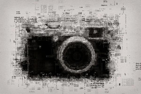 abstract view of old photo camera  with signs and symbols