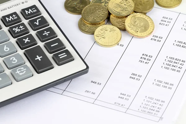 Concept Idea Business Finance Tax Calculator Coins — Stock Photo, Image