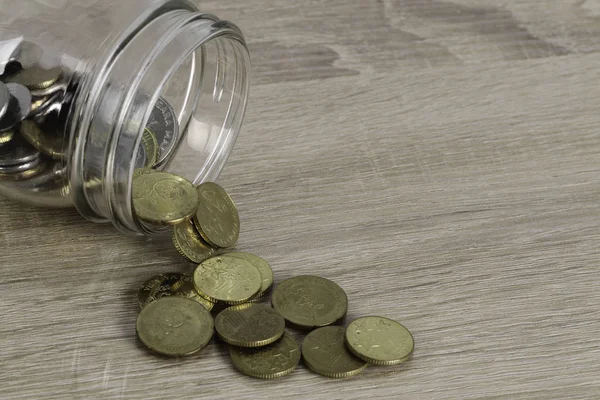 saving money coins in jar