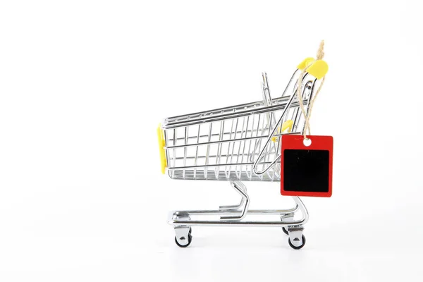 Mini Shopping Trolley Black Board Wording — Stock Photo, Image