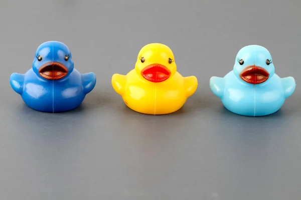 rubber ducks, toys isolated on grey background