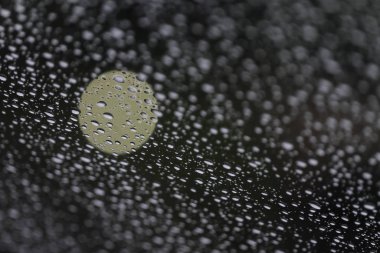 Pencere camına su damlıyor ve seçici bir odak noktası var. Arkaplan kavramları 
