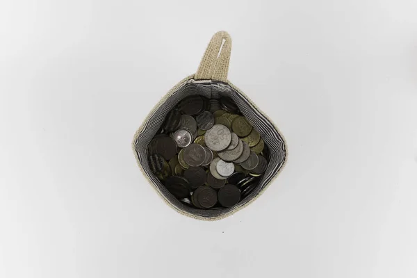 Geschäftsgeldmünzen Sack Ansicht Von Oben — Stockfoto