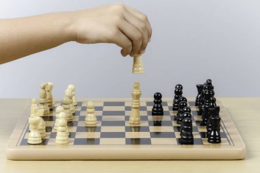 Oyun için satranç figürleri olan profesyonel satranç tahtası, çocuk oyunu 