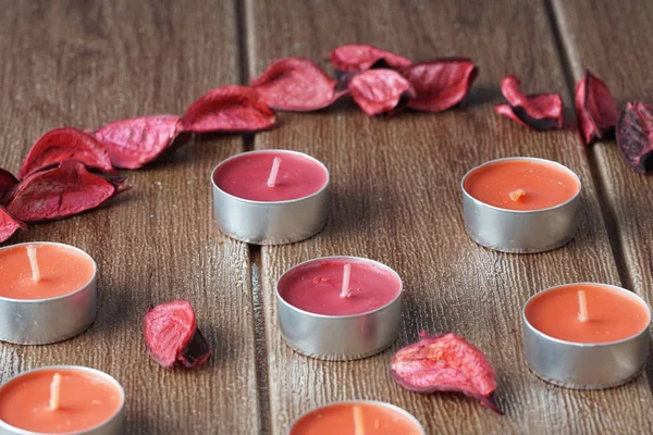 Wax Tealight Candles Dry Petals — Stock Photo, Image