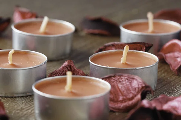 Tealight Candles Dry Petals — Stock Photo, Image