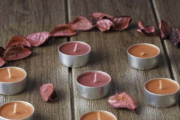 Tealight Candles Dry Petals — Stock Photo, Image