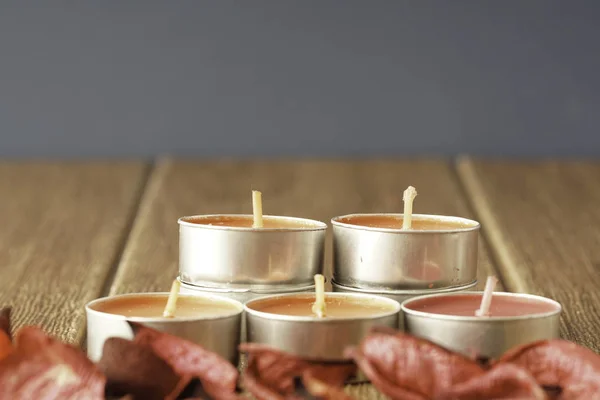 Tealight Candles Dry Petals — Stock Photo, Image