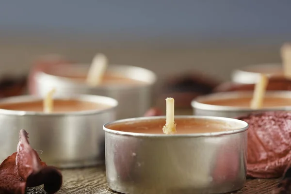 Close Tealight Candles Dry Petals — Stock Photo, Image