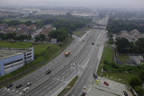 Pemandangan Udara Kota Dengan Jalan Dan Mobil — Stok Foto
