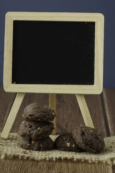 Dark Chocolate Cookies Chalk Board — Stock Photo, Image