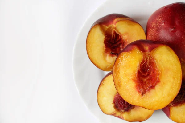 Ripe Peach Nectarine Fruits Isolated White Background — Stock Photo, Image