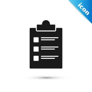 Beyaz arkaplanda kontrol listesi simgesi olan siyah pano izole edildi. Kontrol listesi sembolü. Anket anketi ya da anket geri bildirim formu. Vektör İllüstrasyonu