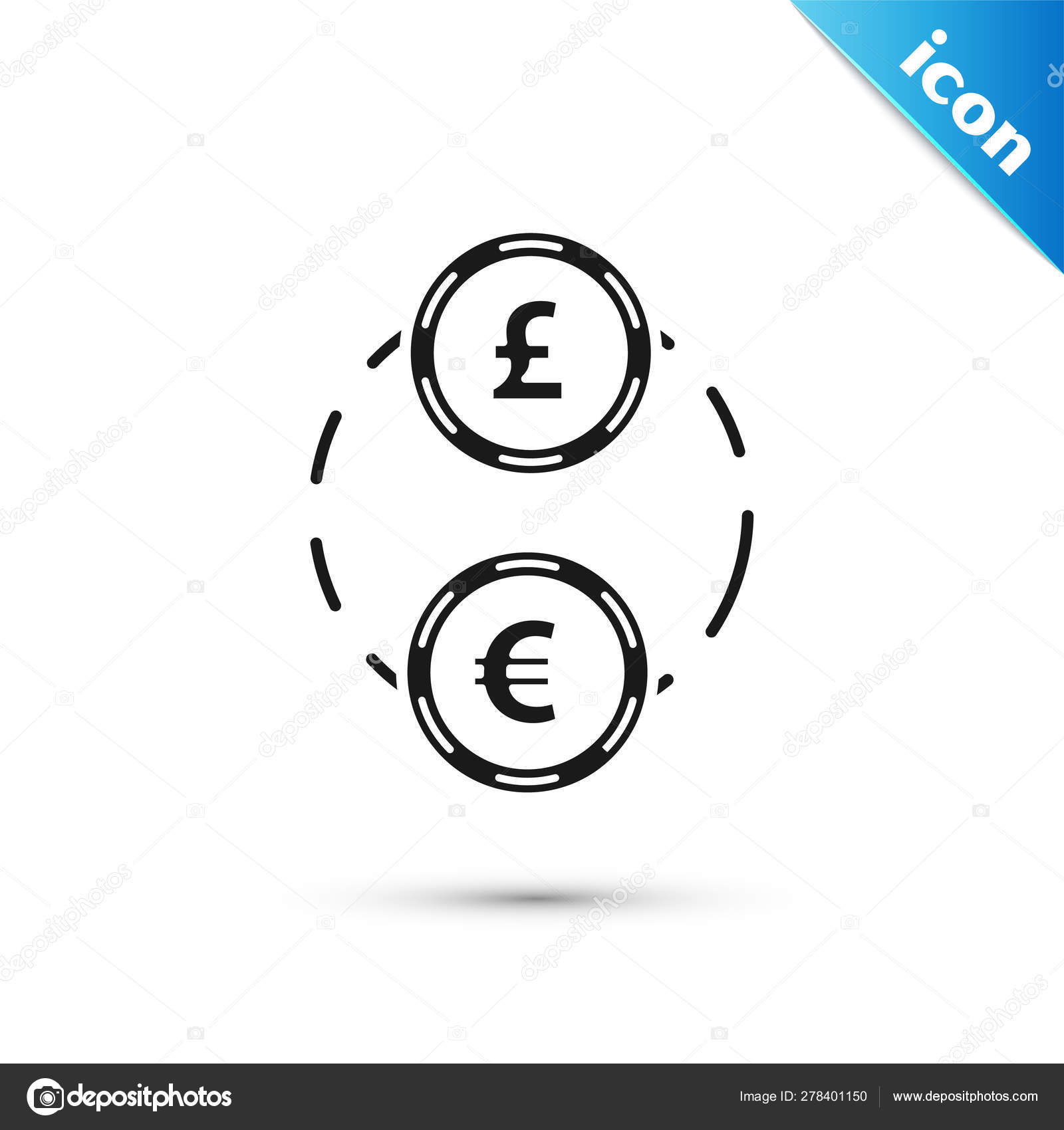 Black Money Exchange Icon Isolated On White Background Euro - 