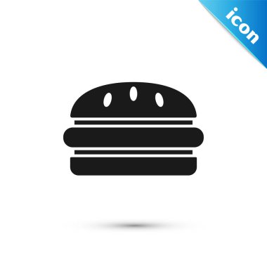 Siyah Burger simgesi beyaz arka plan üzerinde izole. Hamburger simgesi. Cheeseburger sandviç işareti. Fast food menüsü. Vektör İllüstrasyonu