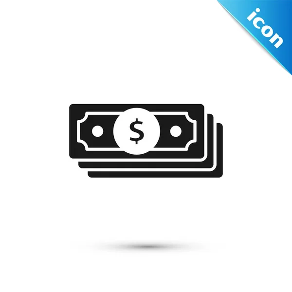 Black Stacks paper money cash icon isolated on white background. Money banknotes stacks. Bill currency. Vector Illustration — Stock Vector