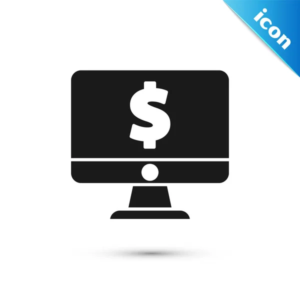 Zwarte computer monitor met dollar symbool pictogram geïsoleerd op witte achtergrond. Online Shopping concept. Inkomsten op internet, marketing. Vector illustratie — Stockvector
