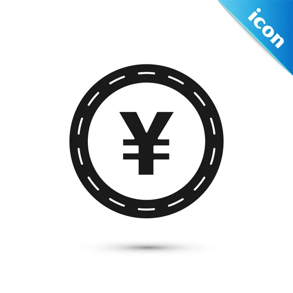 Black Coin money with Yen symbol icon isolated on white background. Banking currency sign. Cash symbol. Vector Illustration — Stock Vector