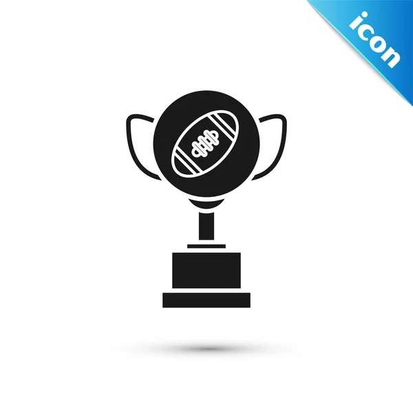 Black Award cup and American football ball icon isolated on white background. Winner trophy symbol. Championship or competition trophy. Vector Illustration — Stock Vector