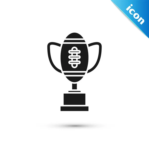 Black Award cup and American football ball icon isolated on white background. Winner trophy symbol. Championship or competition trophy. Vector Illustration — Stock Vector