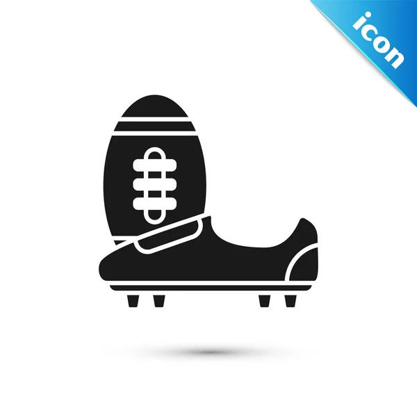 Sapatos de futebol preto ou sapatos de futebol com picos ícone isolado no fundo branco. Bota e bola de futebol americano. Ilustração vetorial — Vetor de Stock