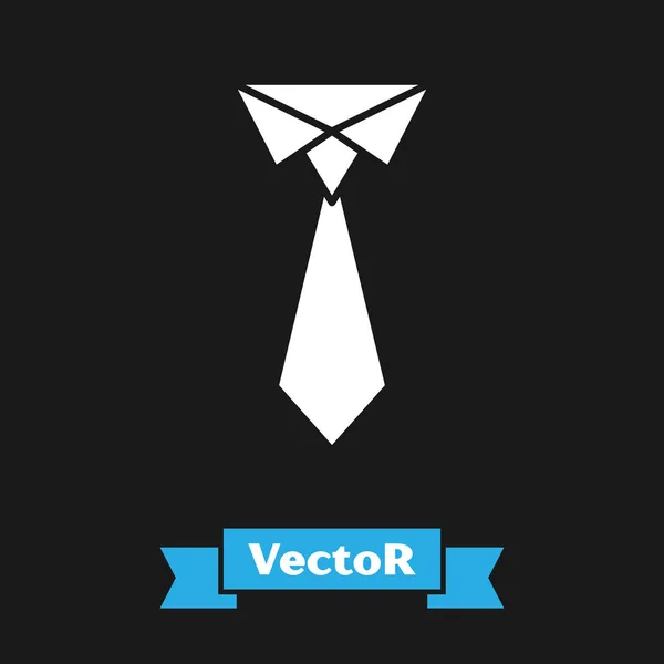 Biała ikona krawata na czarnym tle. Symbol Necktie i neckcloth. Ilustracja wektorowa — Wektor stockowy