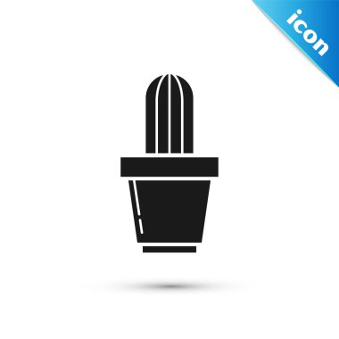 Siyah Kaktüs ve beyaz arka plan üzerinde izole pot simgesi lezzetli. Bir tencerede yetişen bitki. Saksı bitki işareti. Vektör İllüstrasyonu