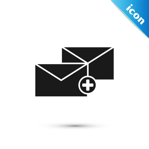 Icono de sobre negro aislado sobre fondo blanco. Concepto de mensaje recibido. Nuevo, mensaje entrante de correo electrónico, sms. Servicio de entrega de correo. Ilustración vectorial — Vector de stock