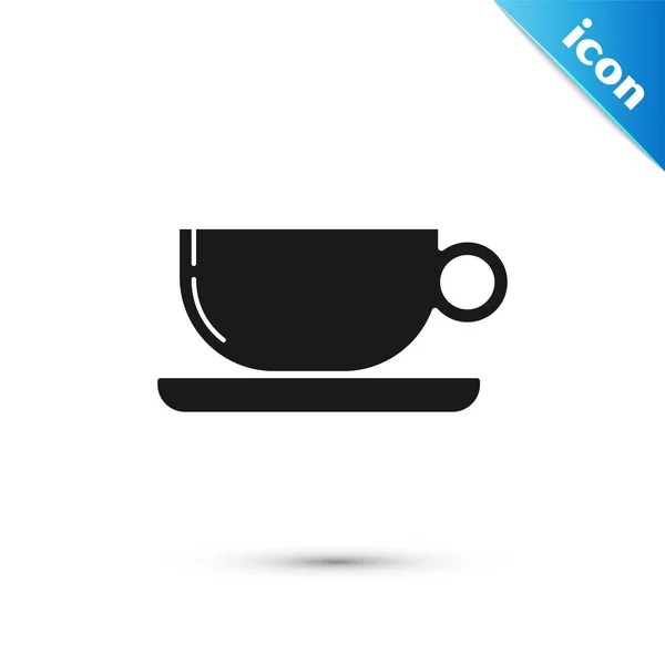 黑色咖啡杯平面图标隔离在白色背景上。茶杯热饮咖啡。矢量插图 — 图库矢量图片
