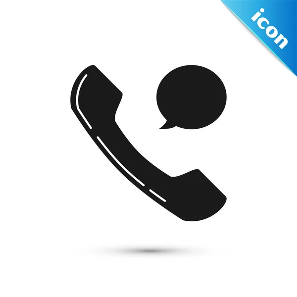 Zwarte telefoon handset en Spraakballon chatpictogram geïsoleerd op witte achtergrond. Telefoon ondertekenen. Vector illustratie — Stockvector
