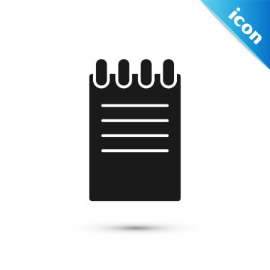 Beyaz arka planda yalıtılmış Siyah Not Defteri simgesi. Spiral not defteri simgesi. Okul defteri. Yazı defteri. İş günlüğü. Dizüstü kapak tasarımı. Vektör İllüstrasyonu