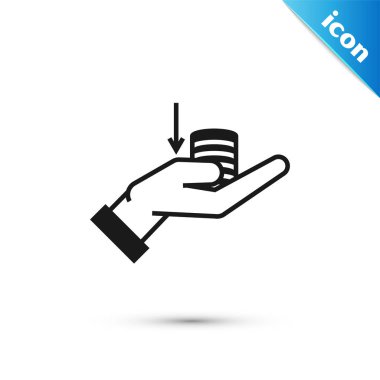 Eldeki Kara Para simgesi beyaz arka planda yalıtılmış. Palm aşağı ile nakit tutar. Nakit maaş düşüşü. Vektör İllüstrasyonu