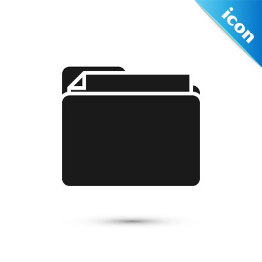 Beyaz arka planda yalıtılmış Siyah Belge klasör simgesi. Muhasebe bağlayıcı sembolü. Muhasebe yönetimi. Vektör İllüstrasyonu