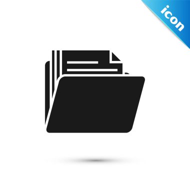 Beyaz arka planda yalıtılmış Siyah Belge klasör simgesi. Muhasebe bağlayıcı sembolü. Muhasebe yönetimi. Vektör İllüstrasyonu