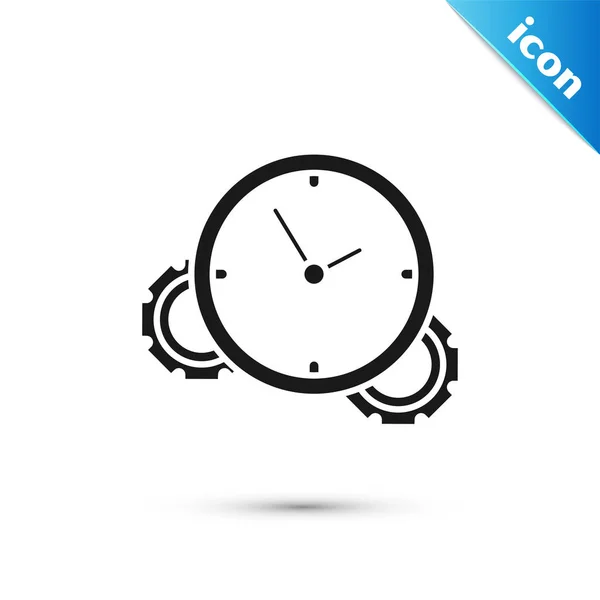 Ícone Black Time Management isolado no fundo branco. Relógio e sinal de marcha. Símbolo de produtividade. Ilustração vetorial — Vetor de Stock