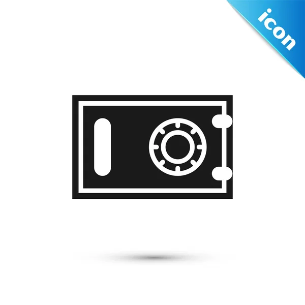 Icono Black Safe aislado sobre fondo blanco. La puerta caja fuerte una bóveda del banco con una cerradura combinada. Protección de datos fiable. Ilustración vectorial — Vector de stock