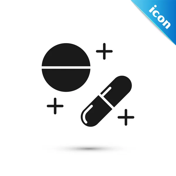 Black Medicine pill or tablet icon isolated on white background. Capsule pill and drug sign. Pharmacy design. Vector Illustration — Stock Vector