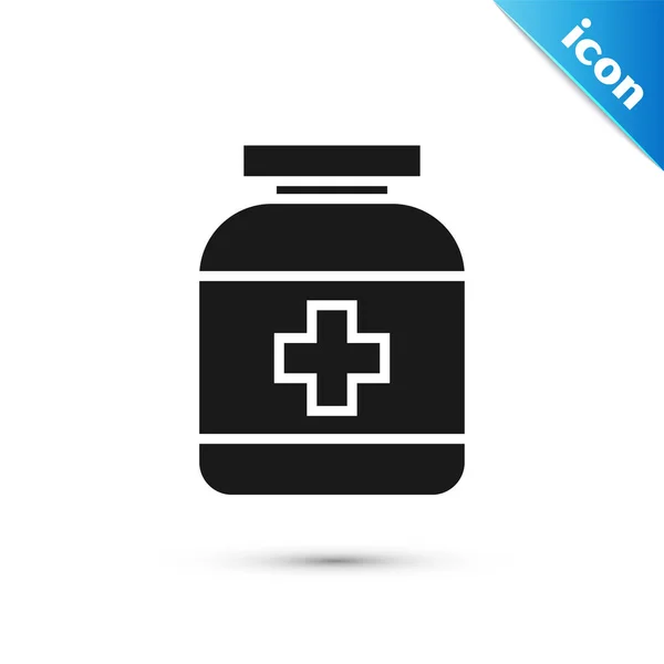 Black Medicine bottle icon isolated on white background. Bottle pill sign. Pharmacy design. Vector Illustration — Stock Vector