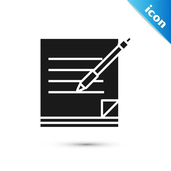 Černý prázdný Poznámkový blok a ikona pera izolované na bílém pozadí. Papír a pero. Vektorová ilustrace — Stockový vektor