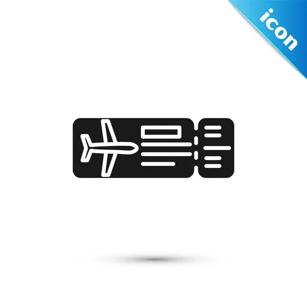 Icona biglietto aereo nero isolato su sfondo bianco. Biglietto aereo. Illustrazione vettoriale — Vettoriale Stock