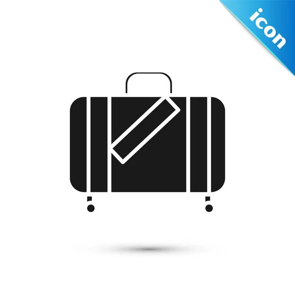 Valise noire pour voyage et autocollants icône isolée sur fond blanc. Panneau des bagages de voyage. Icône bagages de voyage. Illustration vectorielle — Image vectorielle