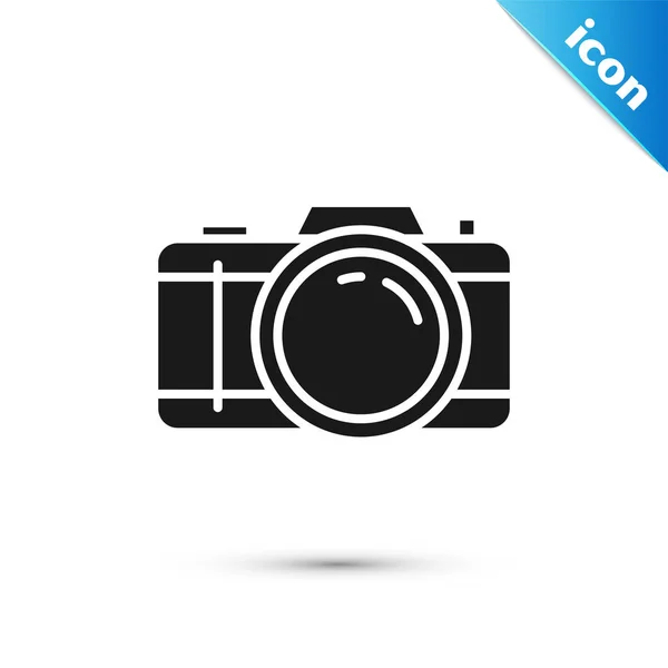 Icono de cámara fotográfica negra aislado sobre fondo blanco. Icono de cámara fotográfica. Ilustración vectorial — Vector de stock
