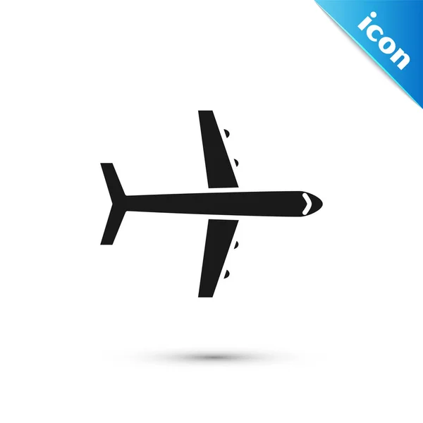 Icono Plano Negro aislado sobre fondo blanco. Icono del avión volador. Firma del avión. Ilustración vectorial — Vector de stock