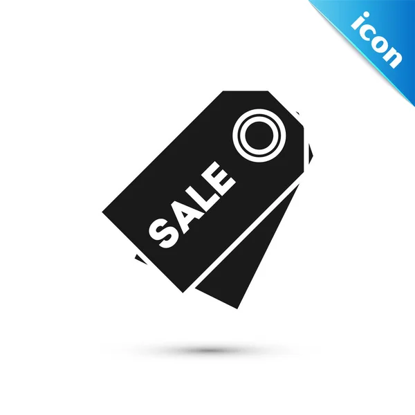Black Price tag com uma inscrição Ícone de venda isolado no fundo branco. Distintivo por preço. Desconto de marca promocional. Ilustração vetorial — Vetor de Stock