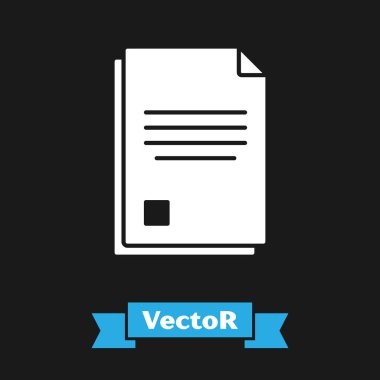 Beyaz Dosya belgesi simgesi siyah arkaplanda izole edildi. Kontrol listesi simgesi. İş konsepti. Vektör İllüstrasyonu