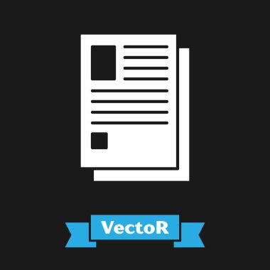 Beyaz Dosya belgesi simgesi siyah arkaplanda izole edildi. Kontrol listesi simgesi. İş konsepti. Vektör İllüstrasyonu