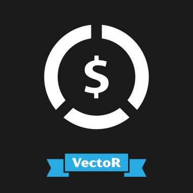 Siyah arkaplanda dolar sembolü olan beyaz sikke parası. Bankacılık işareti. Para sembolü. Vektör İllüstrasyonu