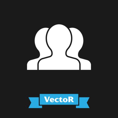 Beyaz Kullanıcılar grup simgesi siyah arka planda yalıtılmış. Kişi grubu simgesi. İş avatarı simgesi - kullanıcı profil simgesi. Vektör İllüstrasyonu