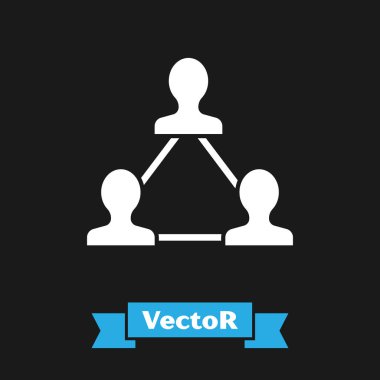 Beyaz Proje takım taban simgesi siyah arka planda yalıtılmış. İş analizi ve planlaması, danışmanlık, ekip çalışması, proje yönetimi. Geliştiriciler. Vektör İllüstrasyonu