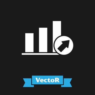 Grafik, zamanlama, grafik, diyagram, infografik, pasta grafik simgesi siyah arka plan üzerinde izole ile Beyaz Sunum mali iş. Vektör İllüstrasyonu